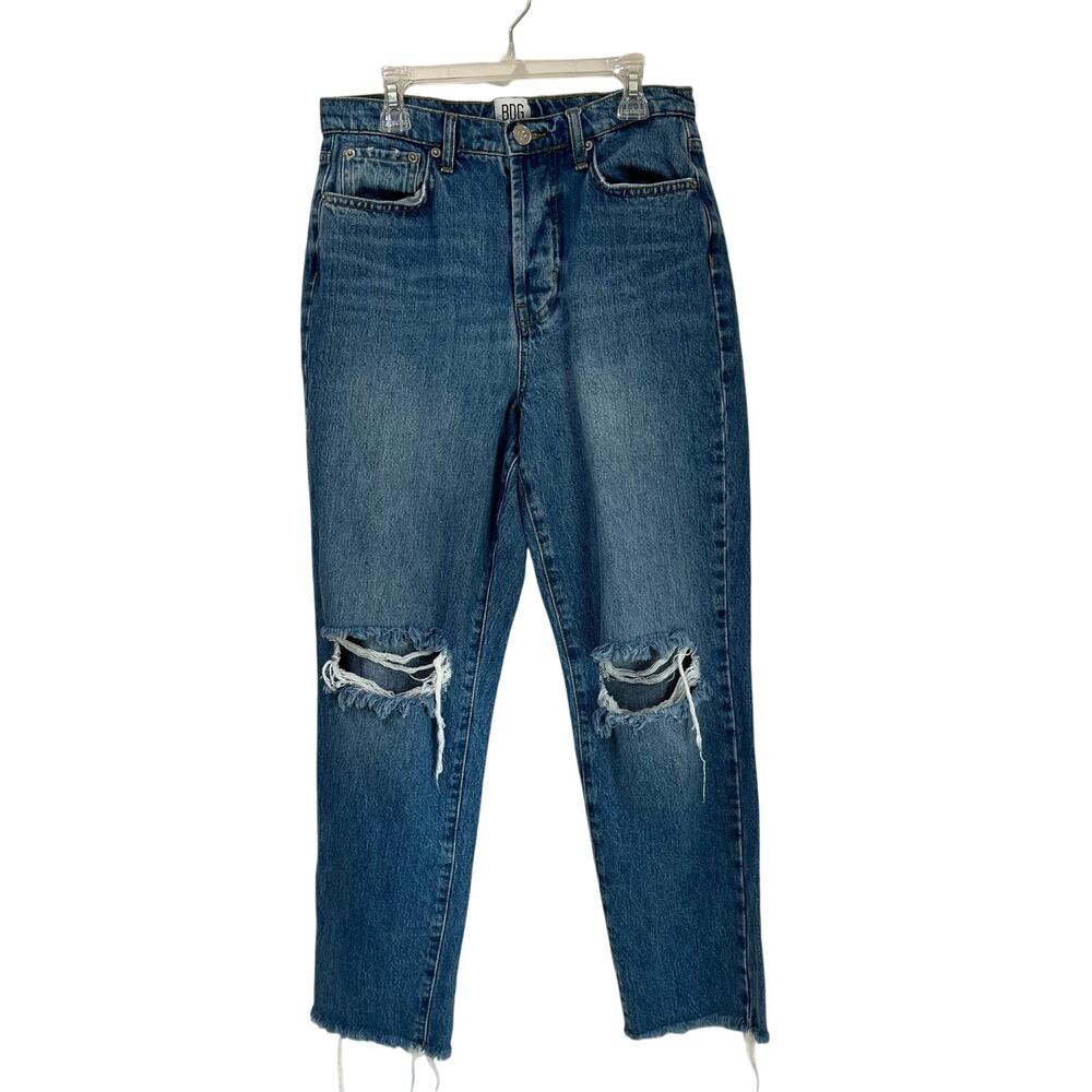 UOF BDG Slim Straight Blue Wash Distressed Knees Jeans Size 27